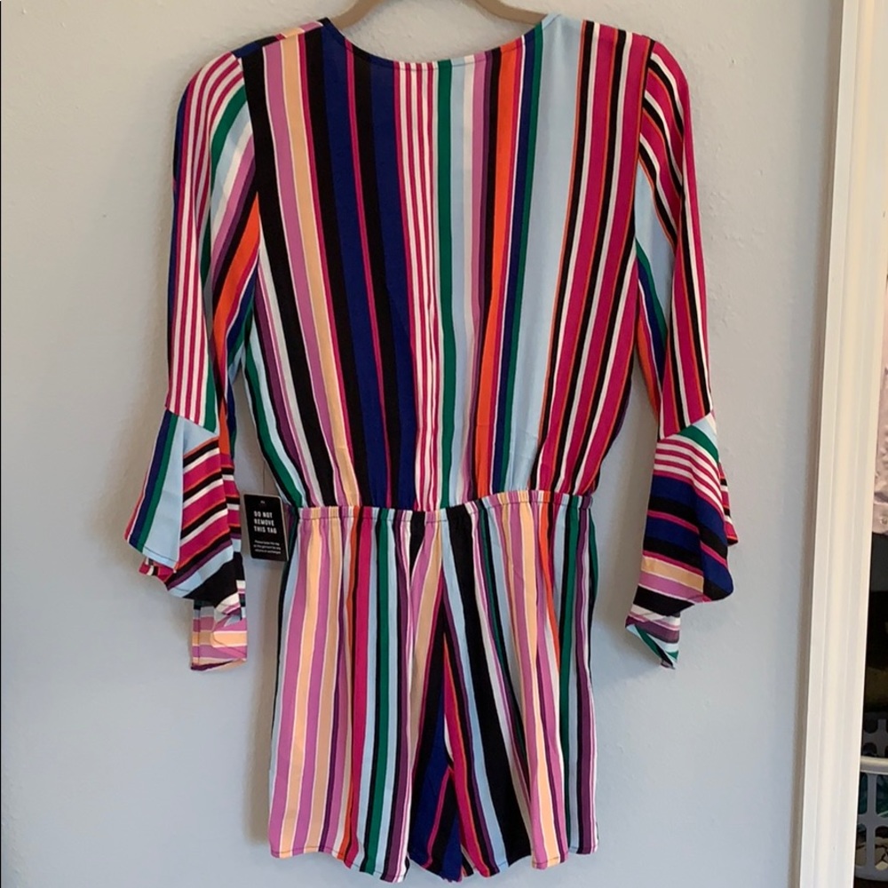 Express | Striped Surplice Bell Sleeve Romper NWT - Picture 7 of 8